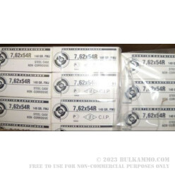 500 Rounds of 7.62x54r Ammo by Tula - 148gr FMJ