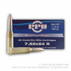 20 Rounds of 7.62x54r Ammo by Prvi Partizan - 182gr FMJBT