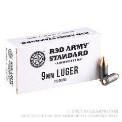 1000 Rounds of 9mm Ammo by Red Army Standard - 115gr FMJ