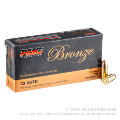 50 Rounds of .32 ACP Ammo by PMC - 71gr FMJ