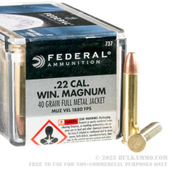 50 Rounds of .22 WMR Ammo by Federal - 40gr FMJ