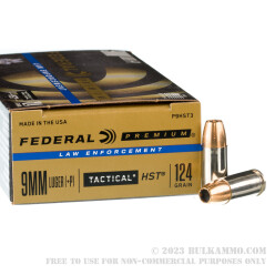50 Rounds of 9mm + P Ammo by Federal Premium Tactical - 124gr HST JHP