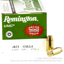 100 Rounds of .40 S&W Ammo by Remington - 180gr MC