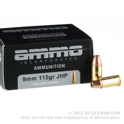 200 Rounds of 9mm Ammo by Ammo Inc. - 115gr JHP