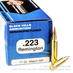 50 Rounds of .223 Ammo by Black Hills re-manufactured Ammunition - 77gr Sierra MatchKing HP