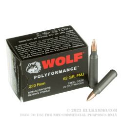 500  Rounds of .223 Ammo by Wolf WPA Polyformance - 62gr FMJ