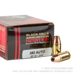 20 Rounds of .380 ACP Ammo by Black Hills Ammunition - 90gr JHP