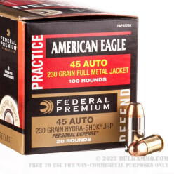 100 Rounds of .45 ACP FMJ & 20 Rounds of Federal Hydra-Shok JHP Ammo Combo Pack Combo Pack - 230gr JHP/ FMJ