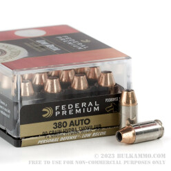 200 Rounds of .380 ACP Ammo by Federal Premium Low Recoil - 90gr Hydra-Shok JHP