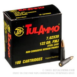 100 Rounds of 7.62x39mm Ammo by Tula - 122gr FMJ