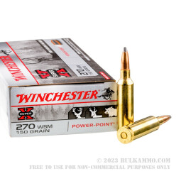 20 Rounds of .270 Win Short Mag Ammo by Winchester Super-X - 150gr PP