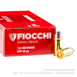 50 Rounds of .32 ACP Ammo by Fiocchi - 60gr SJHP