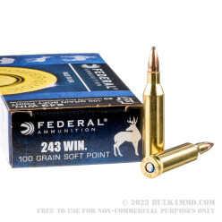 20 Rounds of .243 Win Ammo by Federal - 100gr SP