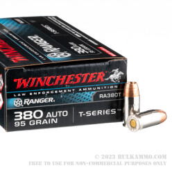 500 Rounds of .380 ACP Ammo by Winchester - Ranger T Series- 95gr JHP