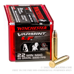 50 Rounds of .22 WMR Ammo by Winchester Varmint Lead Free - 28 Grain JHP