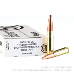20 Rounds of .300 AAC Blackout Ammo by SIG Sauer Elite Hunting - 120gr SCHP