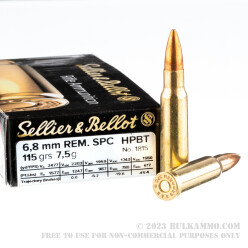 1000 Rounds of 6.8 SPC Ammo by Sellier & Bellot - 115gr HPBT