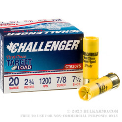 250 Rounds of 20ga Ammo by Challenger - 7/8 ounce #7 1/2 shot