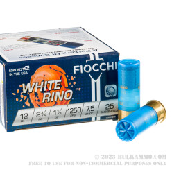 250 Rounds of 12ga Ammo by Fiocchi White Rino - 2-3/4" 1 1/8 ounce #7 1/2 shot