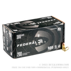 200 Rounds of .380 ACP Ammo by Federal Black Pack - 95gr FMJ
