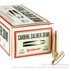 50 Rounds of .30 Carbine Ammo by Hornady - 110 Grain FMJ