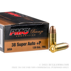 50 Rounds of .38 Super +P Ammo by PMC - 130gr FMJ