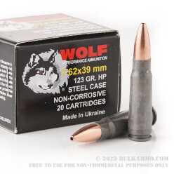 1000 Rounds of 7.62x39mm Ammo by Wolf Ukraine - 123gr HP
