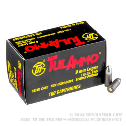 100 Rounds of 9mm Ammo by Tula - 115gr FMJ