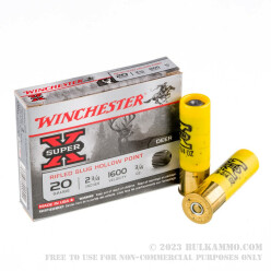 5 Rounds of 20ga Ammo by Winchester - 3/4 ounce Rifled Slug