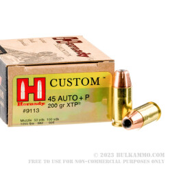 200 Rounds of .45 ACP +P Ammo by Hornady Custom - 200gr XTP JHP