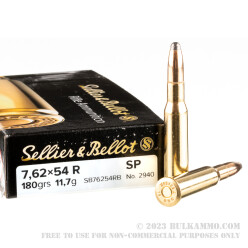 20 Rounds of 7.62x54r Ammo by Sellier & Bellot - 180gr SP