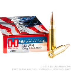 200 Rounds of .243 Win Ammo by Hornady American Whitetail - 100gr SPBT