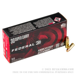 50 Rounds of .30 Super Carry Ammo by Federal American Eagle - 100gr FMJ