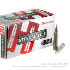 50 Rounds of .223 Ammo by Hornady Steel Cased Match - 55gr HP