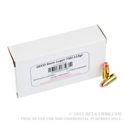 1000 Rounds of 9mm Ammo by GECO - 115gr TMJ