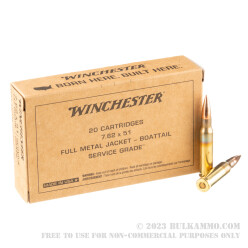 20 Rounds of 7.62x51mm Ammo by Winchester Service Grade - 147gr FMJBT