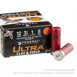 250 Rounds of 12ga Ammo by Federal Ultra Clay & Field - 2-3/4" 1 ounce #8 shot