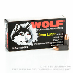 500  Rounds of 9mm Ammo by Wolf - 115gr FMJ