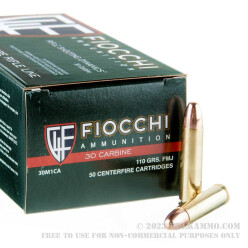 50 Rounds of .30 Carbine Ammo by Fiocchi Shooting Dynamics- 110gr FMJBT
