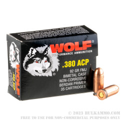 1680 Rounds of .380 ACP Ammo by Wolf Performance Ammunition - 92gr FMJ