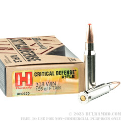 20 Rounds of .308 Win Ammo by Hornady Critical Defense - 155gr FTX