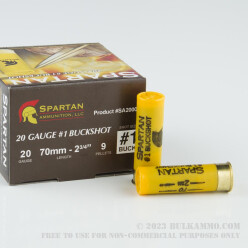 25 Rounds of 20ga 2-3/4" Ammo by Spartan Ammo -  #1 Buck