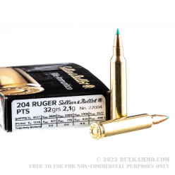 20 Rounds of .204 Ruger Ammo by Sellier & Bellot - 32 gr PTS