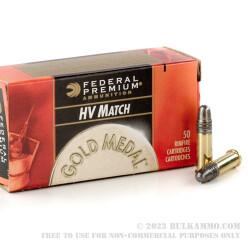 50 Rounds of .22 LR Ammo by Federal Gold Metal High Velocity Match - 40gr LRN