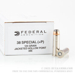 1000 Rounds of .38 Spl +P Ammo by Federal Classic - 125gr JHP Hi-Shok