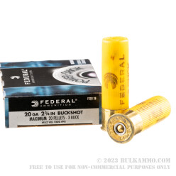 5 Rounds of 20ga Ammo by Federal -  #3 Buck