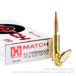 20 Rounds of 6.5 Creedmoor Ammo by Hornady - 147gr ELD Match