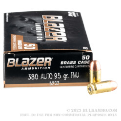 1000 Rounds of .380 ACP Ammo by Blazer Brass - 95gr FMJ