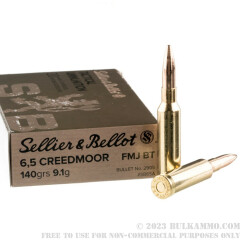 20 Rounds of 6.5 mm Creedmoor Ammo by Sellier & Bellot - 140 gr FMJBT