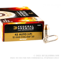 1000 Rounds of .45 ACP Ammo by Federal Hydra Shok - 185gr JHP +P
